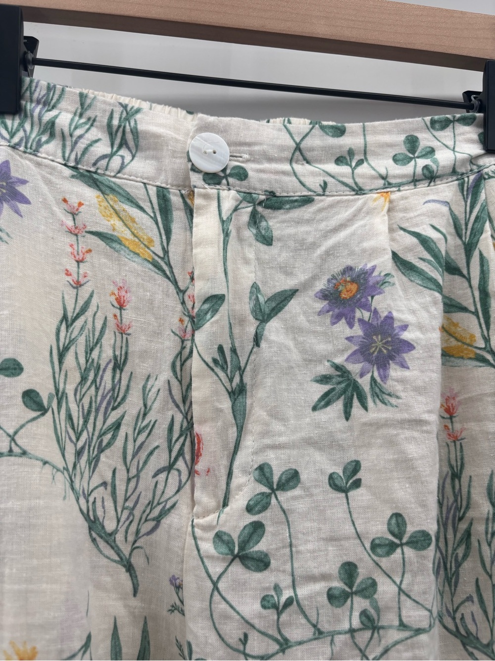 Laura Ashley Cream Floral Print Elastic-Waist wide Leg Pants Linen Blend Large - Picture 4 of 8